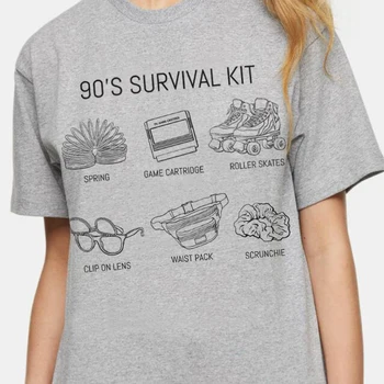 набор для выживания 90-х годов, Винтажная футболка, Ретро Эстетическая футболка с Ностальгией, Забавные футболки в стиле Хиппи, Короткий рукав, Свободная Женская Футболка, Топ