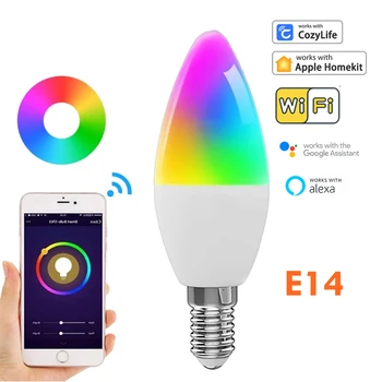 Smart WIFI Свеча светодиодные лампы 5 Вт E14 Лампа с Регулируемой Яркостью Таймер RGBCW Лампа Работает С Alexa Google Home Cozylife Homekit