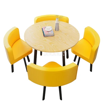 Кофейный столик на четыре персоны 80 см / 70 см со стулом, комбинированный стол для переговоров, стол для приема гостей, Круглый чайный столик для отдыха