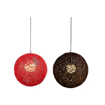 Шаровая люстра из бамбука, ротанга и пеньки, 2 предмета, индивидуальное творчество, Сферический абажур из ротанга в виде гнезда - Красный и кофейный